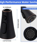 Universal Three Mode Pull Down Kitchen Faucet Spray Head Replacement With Fifteen Adapters, oil rubbed bronze, dimensions shown