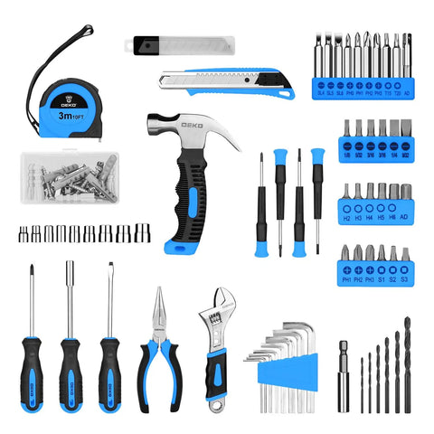 8V Cordless Drill Kit With LED Light, 126 Piece Home DIY Tool Set For Women, Lightweight Beginner Friendly Hand Tool Kit, Includes Bit Set, Driver Bits, Screws And Carry Case shown with tools and bits.