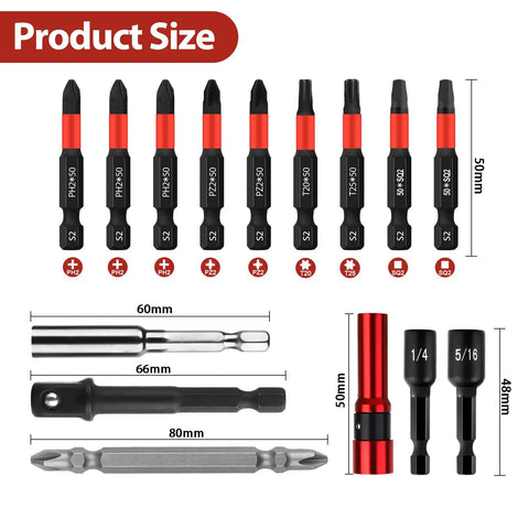 43 Piece Screwdriver Bits Set With Nut Drivers, Socket Adapters And Magnetic Bit Holders, Pro Grade S2 Steel, various sizes shown