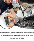 Mechanic showing fuel tank pressure sensor and evap pressure sensor replacement kit for Delphi III vehicles.