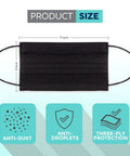 3 Ply Disposable Face Mask With All Day Comfort And Breathable Material Adjustable Elastic Ear Loops 100 Count For Daily Use Dust Protection Lightweight And Easy On The Ears shown with dimensions and features