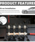 Top Shelf 300 Amp Mega Fuse Bolt On Kit For Cars Trucks And Rv With Instant Short Circuit Breaker, close-up view of bolt-on installation.