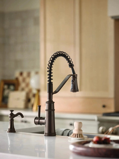 Oil Rubbed Bronze Deck Mounted Kitchen Soap Dispenser With 18 Ounce Refillable Bottle Above The Sink, Traditional Old World Finish