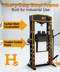 Heavy Duty 50 Ton H Frame Hydraulic Shop Press With Solid Steel Build And Floor Plates Designed For Garage Work And Auto Repair Jobs, featuring carbon steel construction.