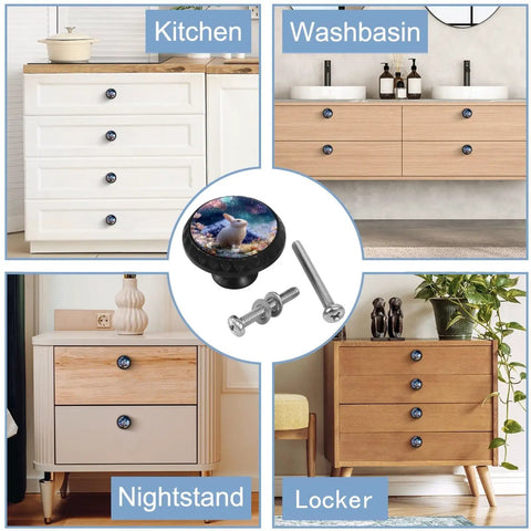 Four Pack Rabbit Flower Cabinet Knobs 1.37 Inch Round Drawer Pulls for kitchen washbasin nightstand locker installation