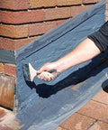 Applying Brushable Black Elastomeric Chimney Flashing Sealant For Waterproof Leak Protection Around Chimneys, Vents And Skylights, Flexible And Stays Flexible Coating That Bonds To Shingles And Bricks And More In A Half Gallon to brick chimney flashing