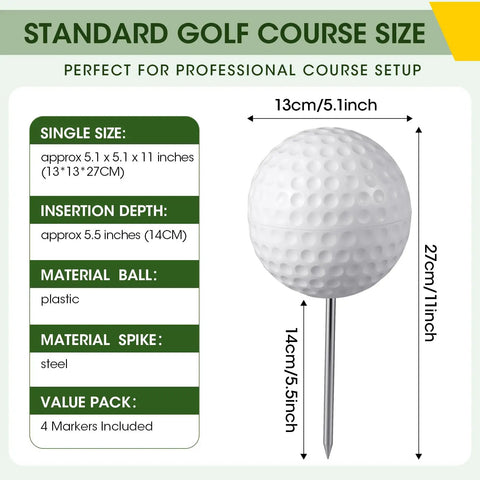 Four Pack Plastic Golf Tee Markers For Golf Course White Tee Box Markers With Steel Spikes UV Resistant Durable Ball Markers