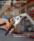 3 Inch Hand Seamer Sheet Metal Tool with Offset Handles, shown with 1/4" markings for precise bending and sturdy construction in a warehouse.