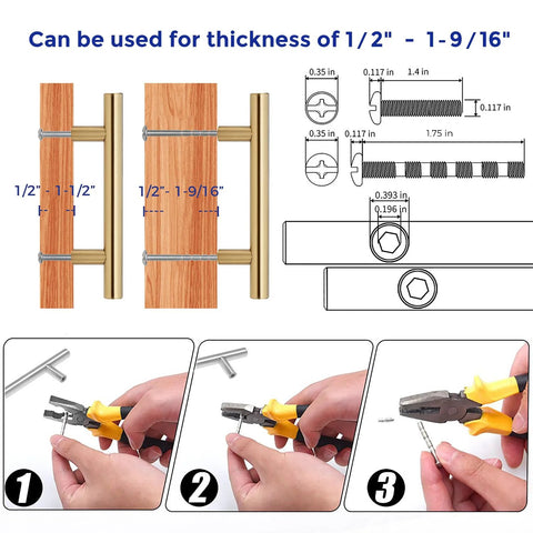 Champagne Bronze Stainless Steel Cabinet Handles Set of 30 With 3 Inch Center To Center Holes And 5 Inch Overall Length Includes Screws And Handy Screwdriver Ideal For Kitchen Cabinets Dresser Drawers And Cupboards installation guide and diagram.