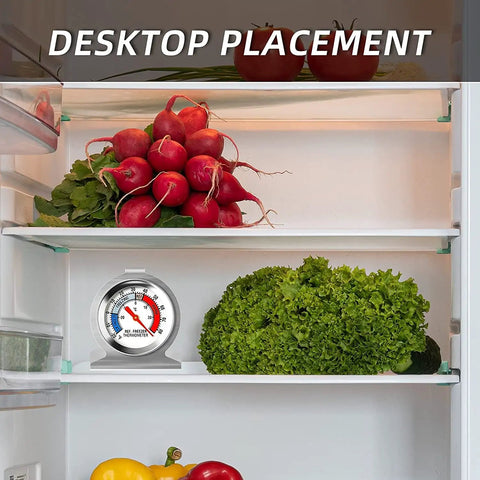 5 Pack Refrigerator Thermometers With 2 Inch Dial, Stainless Steel, Mechanical No Battery Readout, Hanging Or Standing Mount, Perfect For Fridge And Cooler, -20 To 80 F And -30 To 30 C With Red Indicator, Quick Clear Temperature Check, desktop placement in fridge