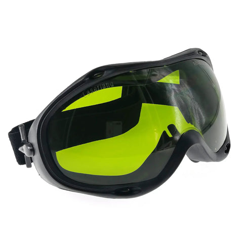 Heavy Duty Laser Safety Glasses With OD5 Multi Wave Protection For Cutting Engraving And Welding, black frame, green lenses.