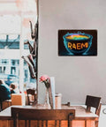 Funny Vintage Neon Ramen Japan Tin Sign Poster 8x12 Inch Metal Wall Art in cafe setting