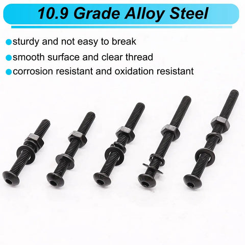 M4 Button Head Hex Socket Cap Screws Kit With Nuts And Washers, Heavy Duty Pro Grade 10.9 Grade Alloy Steel, M4 X 30/35/40/45/50Mm, Black Finish, Bulk Hardware Set For Home Repairs, Appliances And Furniture displayed with corrosion resistance features.