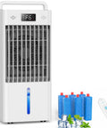 Portable 3-In-1 Evaporative Air Cooler with Remote and Touch Control, solar LED screen, ice packs and remote shown