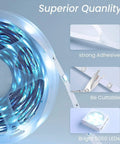 Reel of Smart WiFi LED Strip Lights 100 Feet With Music Sync Alexa And Google Assistant Compatible showing adhesive and cuttable strip.