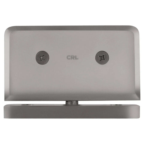 Senior Prima 01 Glass Hinge Top Or Bottom Mount Satin Chrome for 1/2 in tempered glass, front view of heavy-duty frameless shower hinge