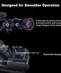 Beast 10 Channel RC Transmitter With 2.4Ghz Tech, ergonomics design details showing bearings and anti-slip trigger.