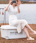 Heavy Duty Rolling Bin With Secure Lid And Easy Roll Casters, stackable outdoor organizer, 30.7x17.7x15.7 inches by water.
