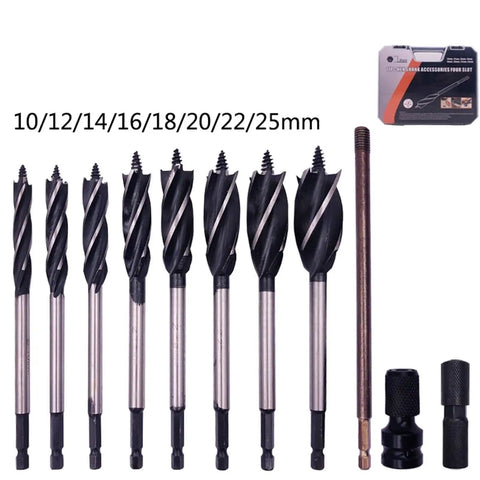 Rock Solid Woodworking Auger Drill Bit Set Forged From Premium High Carbon Steel For Rough Jobs and Smooth Wood Boring Includes Full Metric Range with 10 to 25mm sizes.