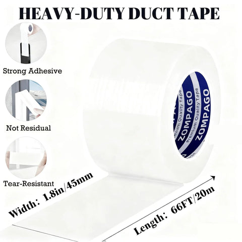 Heavy Duty Waterproof Duct Tape White 1.8 Inch by 66 Feet Tear by Hand No Residue Strong Adhesive All Weather Indoor Outdoor