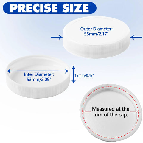 Precise size diagram of Six Pack 53mm Water Jug Caps With Foam Liners That Fit 3 And 5 Gallon Jugs 53 400 Thread Screw Top Lids