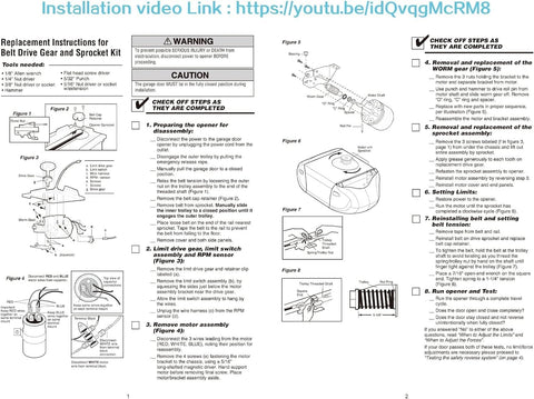 Installation instructions for DIY Ready Complete Chain Drive Gear And Sprocket Replacement Kit For Garage Door Openers.