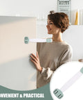 Image showing a woman installing kid safe cabinet door and drawer latches with double press buckle design ABS material.