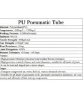 PU Pneumatic Tube material specifications sheet showing properties of Top Shelf Heavy Duty Polyurethane Air Hose And Pneumatic Tube Two To Sixteen Millimeter Clear Compressor Pipe Fuel Line
