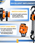 Half Ton Chain Hoist Come Along 1100 Lbs Capacity With 10 Foot Lift G80 Chain Ratchet Chain Puller Hoist detail