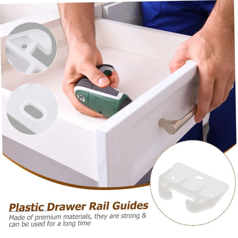 Man installing 12 Piece Plastic Drawer Latch Kit Sliding Rails For Kitchen Cabinets And Dressers with drill