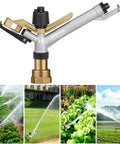 Long Range Impact Sprinkler For Lawns And Farms With 360 Degree Coverage, 1.5-Inch Inlet, Heavy-Duty Aluminum Body, Stainless Steel Springs, Ideal For Big Area Irrigation And Yard Watering, shown in use on various landscapes.