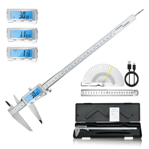 12 Inch Digital Caliper With Backlit LCD Screen All Metal Measuring Tool for Jeweler DIYers Woodworkers Household Use, case included