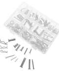 Stainless Steel Trailer Pin And Clip Kit 122 Pcs All In One Heavy Duty Universal Hardware Assortment For Lawn Mower Tractor Bicycle Cargo Cart Axles With Dowel And Cotter Pins Easy Install in compartment box