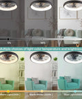 Copper Color Flush Mount Ceiling Fan With Lights, Low Profile Design shown with variable lighting and brightness settings in a living room.