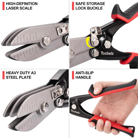 Toolwiz 10-1/2 in sheet metal crimping tool with 5 blades, stainless steel jaws, red/black anti-slip handle