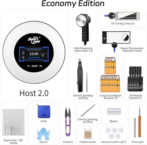 Windshield Chip Repair Kit With Intelligent Nano Glass Repair Device And Hands Free UV Curing Lamp 20 Bottles Upgraded Repair Fluid