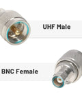 BNC Female To UHF Male PL259 RF Coaxial Adapter 2 Pack For CB Ham Radios Connectors, showing UHF male and BNC female ends