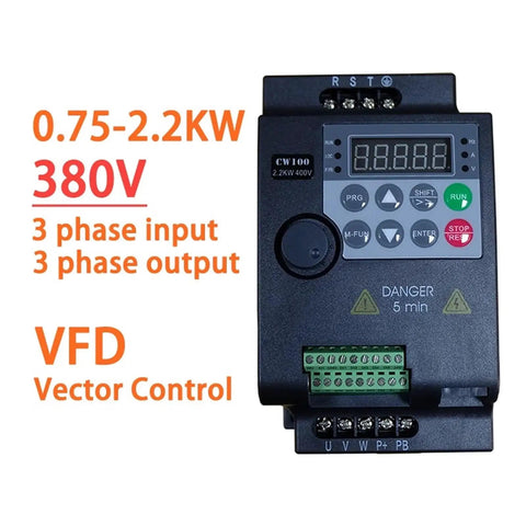 Budget Friendly VFD Variable Frequency Drive Inverter 1.5KW/2.2KW 1/2/3HP 380V With Speed Vector Control, Compact Motor Controller For Precise, Smooth Speed Adjustments, 3 phase input output