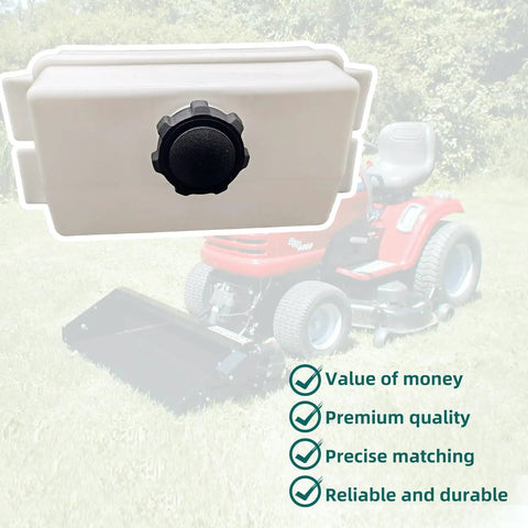 Replacement Lawn Mower Fuel Tank And Fuel Cap Fits Husqvarna Craftsman Poulan Roper Sears displayed over lawn mower