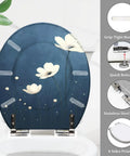 Toilet Seat Replacement Round for Bathroom with floral design, 14.5" x 16.5", features quick release and stainless steel hinge.