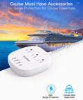 20W USB C Desktop Power Strip With 3 AC Outlets, 3 USB-A Ports, And 1 USB-C Fast Charge, Flat Plug, Cruise Ship in Background
