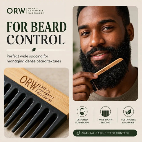 Wide Tooth Bamboo Detangling Comb for Curly Hair Smooth Easy Glide Snag Free Detangling Wet or Dry Hair Thick Coily Textured Styles Eco Friendly Durable Hair Care Tool used on beard