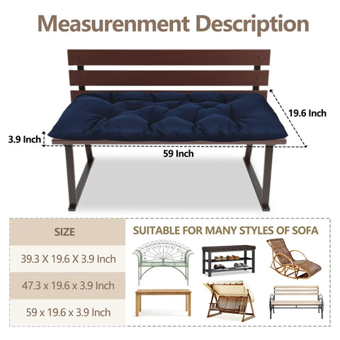 59 Inch Waterproof Indoor Outdoor Garden Bench Cushions Thick Pad For Patio Porch Rocking Chairs Wicker Loveseat Settee Navy Comfy