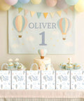 Hot Air Balloon Themed First Birthday Goodie Bags For Baby Boy Party Favors And Decorations Treat Bags for Snacks displayed on table
