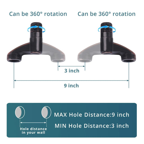 Brushed Nickel Wall Mount Kitchen Faucet With Pull Down Sprayer 360 Degree Swivel Dual Spray Modes 6 Inch Center installation diagram