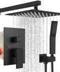 Rainfall Shower System 10 Inch Wall Mounted Matte Black High Pressure Square Shower Head And Pressure Balance Handheld Head With Female Thread Top Notch Luxury Bathroom Rain Mixer Shower Combo.