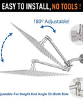 High Pressure 12 Inch Square Rain Shower Head With Arm In Brushed Nickel, adjustable 180-degree angle and easy installation, no tools.
