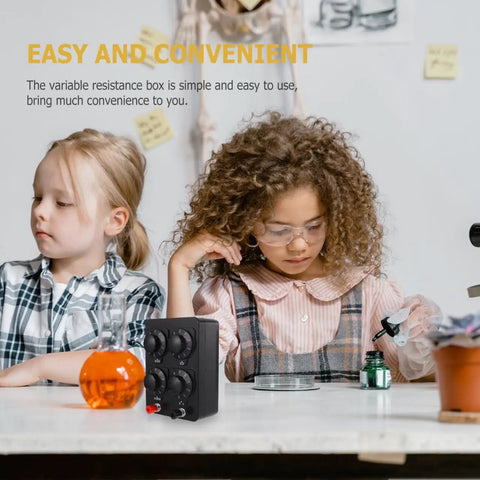 Built Tough Variable Resistor Panel With 0 To 9999 Ohm Range, used by children in classroom science project.