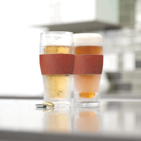 Level Up Your Chill Game With These Freezable Pint Glasses Double Walled Insulated Tumblers That Keep Beer And Iced Coffee Straight Frosty Built To Last Set Of Two Wooden Handles with cold drinks and caps