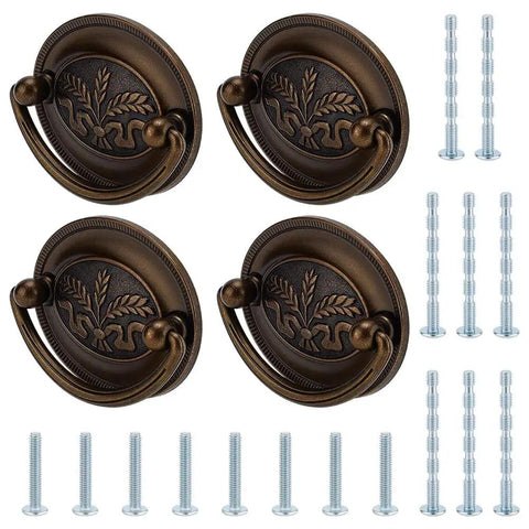 4 Pack Antique Oval Bail Drawer Pulls 3.3 Inch Bronze Wheat Pattern Farmhouse Vibe Vintage Cabinet Handles With Screws
